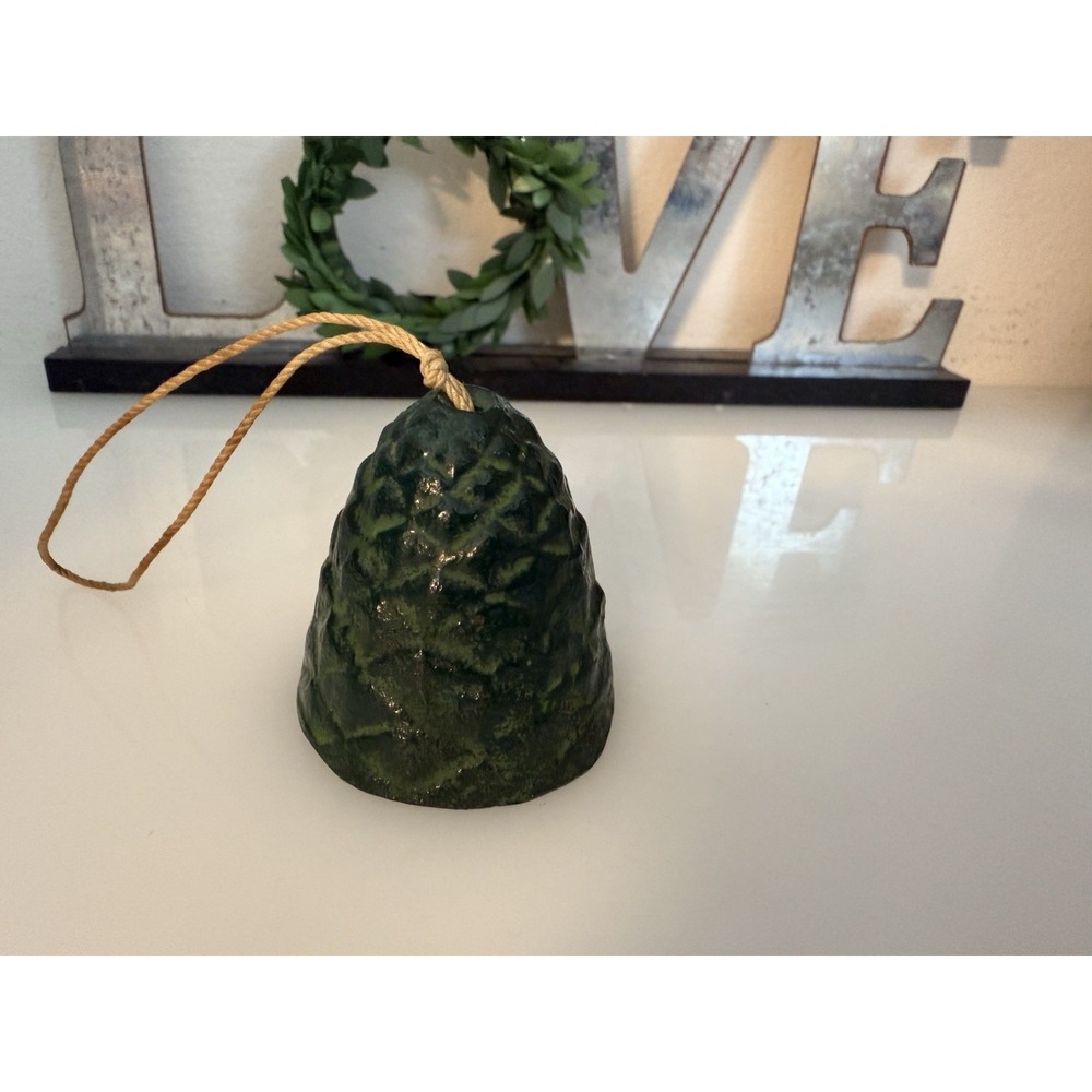Japanese Vintage Green Paint Cast Iron Pine Cone Wind Chime Bell Beautiful Sound